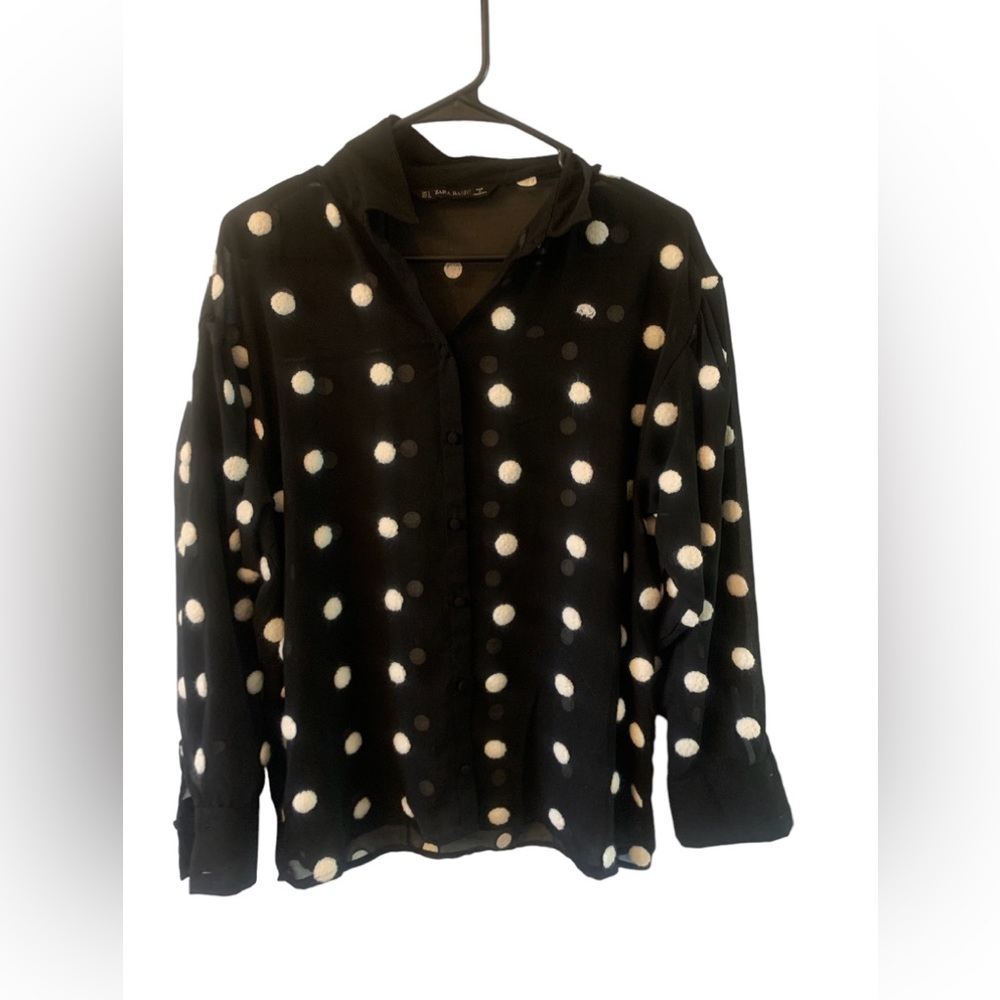 Zara Black Polka Dot Button Down Shirt